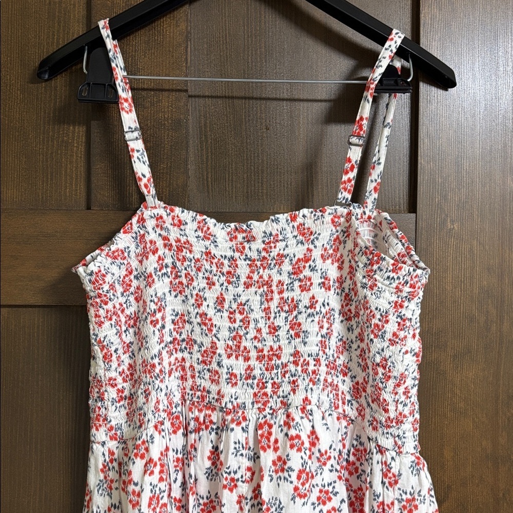 GAP Smocked Midi Tank Dress Floral Square Neckline Red and White Size Large - Picture 5 of 6